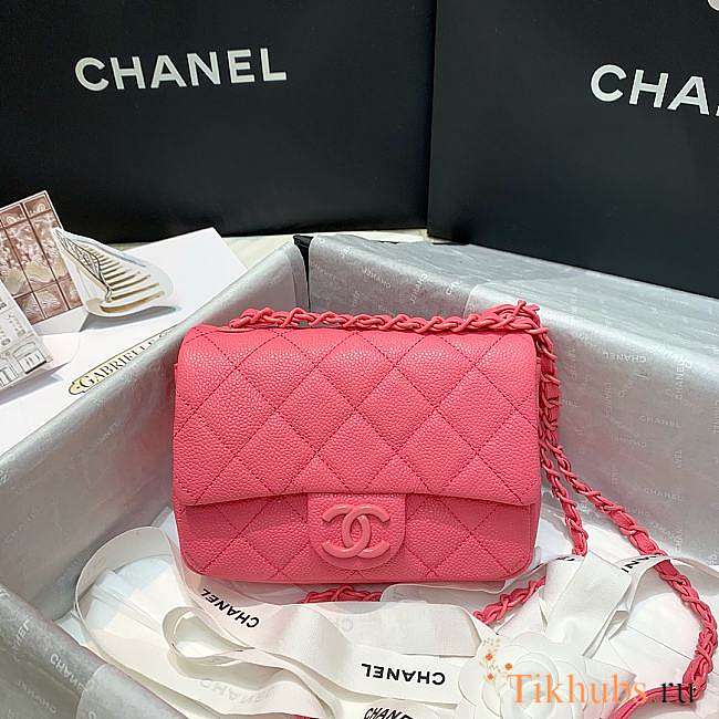 Chanel Flap Bag Caviar Leather Pink Size 17cm  - 1