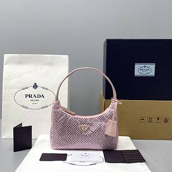 Prada Hobo Underarm Bag Pink 6641 Size 22 x 12 x 6 cm