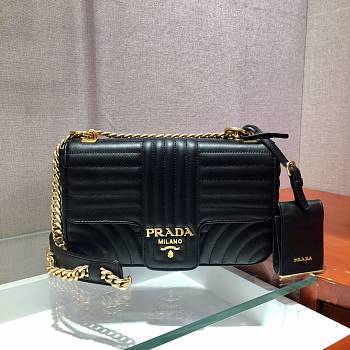 Prada Embroidered Calfskin Black 1BD108 Size 24 x 14 x 6 cm