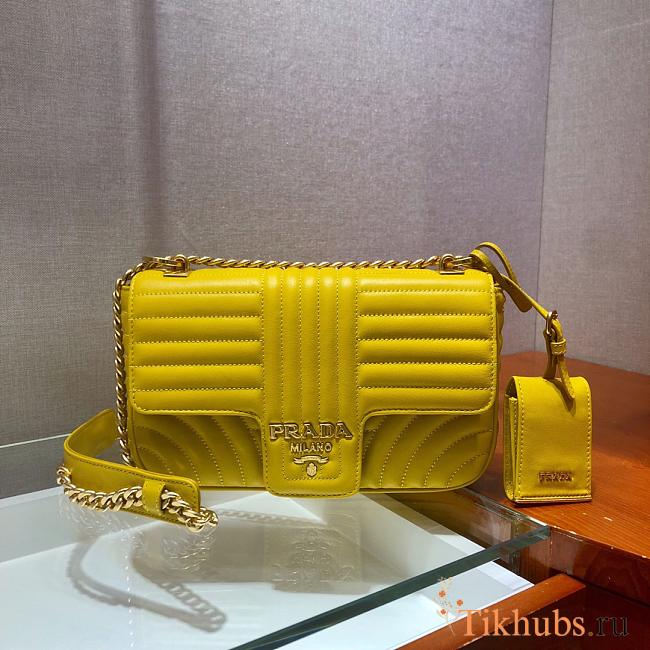 Prada Embroidered Calfskin Yellow 1BD108 Size 24 x 14 x 6 cm - 1