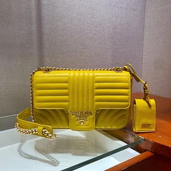 Prada Embroidered Calfskin Yellow 1BD108 Size 24 x 14 x 6 cm