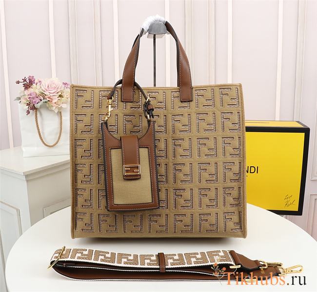 Fendi Canvas Hollow Embroidery Brown F0608 Size 38 x 34 x 20 cm - 1