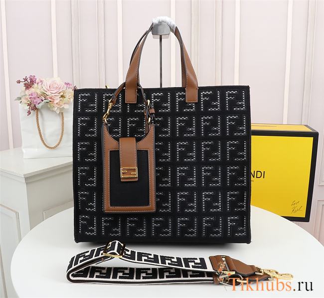 Fendi Canvas Hollow Embroidery Black F0608 Size 38 x 34 x 20 cm - 1