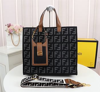 Fendi Canvas Hollow Embroidery Black F0608 Size 38 x 34 x 20 cm