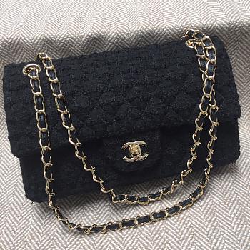 Chanel Flap Bag 01112 Woolen Linen Fabric Size 26 cm