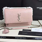 Saint Laurent Sunset Medium In Light Washed Pink Crocodile Embossed Shiny Leather Size 22 cm - 1