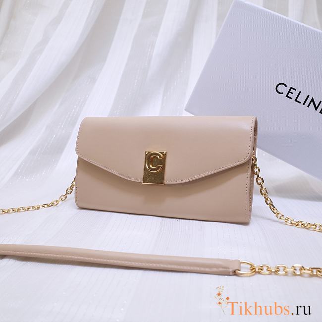 Celine Smooth Calfskin Chain Wallet Beige 0177 Size 19 x 9 cm - 1