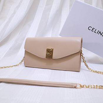 Celine Smooth Calfskin Chain Wallet Beige 0177 Size 19 x 9 cm