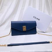 Celine Smooth Calfskin Chain Wallet Blue 0177 Size 19 x 9 cm - 1
