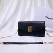 Celine Smooth Calfskin Chain Wallet Black 0177 Size 19 x 9 cm - 5