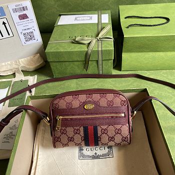 Gucci Ophidia Mini Bag With Web In Burgundy GG Canvas 517350 Size 17.5 x 17 x 5.5 cm