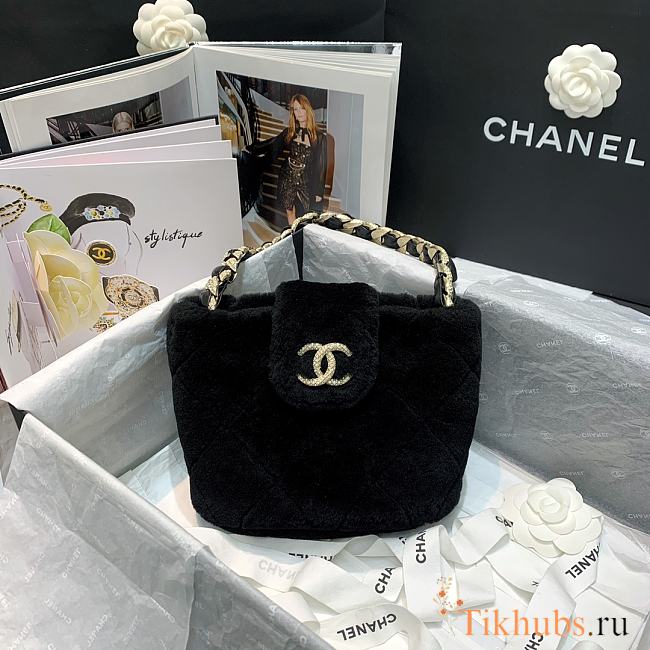 Chanel Diamond Plush Bucket Bag Black AS2257 Size 16 x 18 x 12 cm - 1