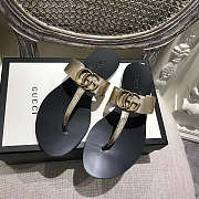 Gucci New Ladies Sandals Black Gold Belt  - 2