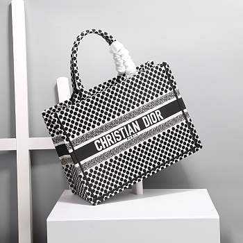 Dior Book Tote Polka Dot Embroidery Size 36.5 cm