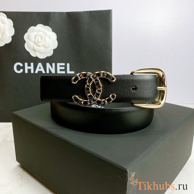 Chanel Calfskin And Golden Metal Belt Black - 1