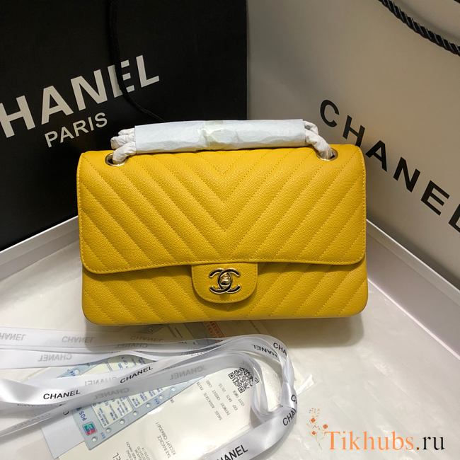 Chanel 1112 Medium Flap Bag Caviar V Yellow Size 25cm - 1