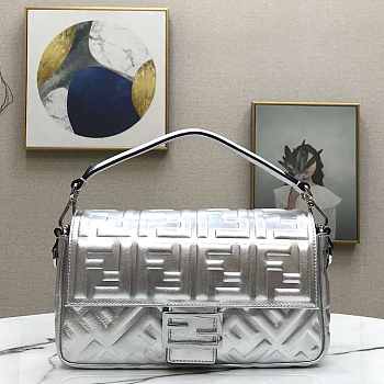 Fendi Baguette Silver Leather Bag 26cm