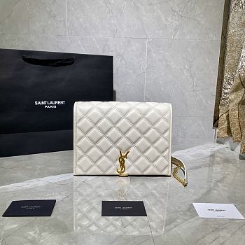 YSL Becky Quilted Lambskin Chain Bag White 629246 Size 25 x 17 x 7 cm