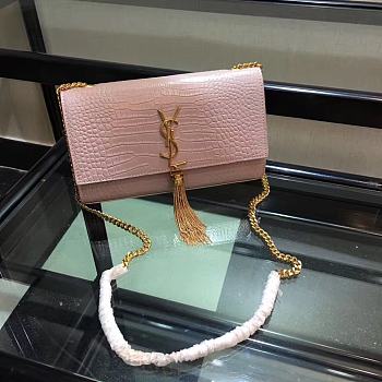 YSL Crocodile Pattern Chain Bag Size 24 × 14.5 × 5.5 cm