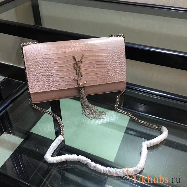 YSL Crocodile Pattern Silver Chain Bag Size 24 × 14.5 × 5.5 cm - 1