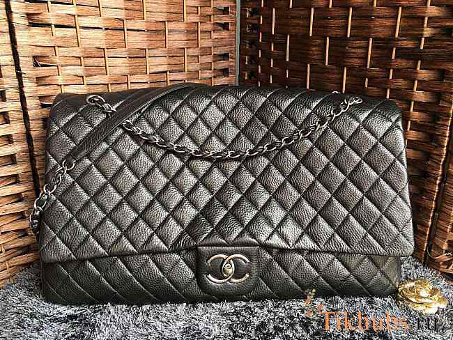 Chanel XXL Airline Flap Bag 46cm Black Silver Hardware - 1