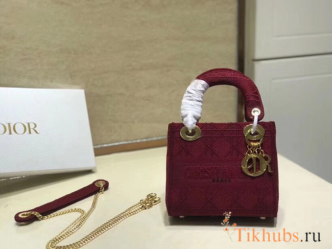 Lady Dior Embroidered Checkered Red 44531 Size 17 cm - 1