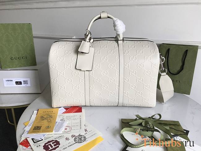 Gucci GG Embossed Duffle Bag White 625768 Size 44.5 x 28 x 24.5 cm - 1