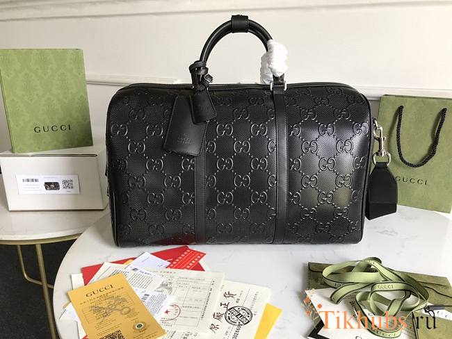 Gucci GG Embossed Duffle Bag Black 625768 Size 44.5 x 28 x 24.5 cm - 1