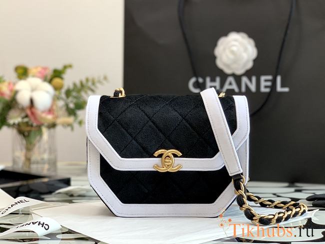 Chanel Saddle Bag Black/White 99109 Size 19 x 15 x 6 cm - 1