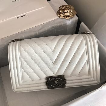 Chanel Leboy Grain Calfskin White 67086 Size 25 cm