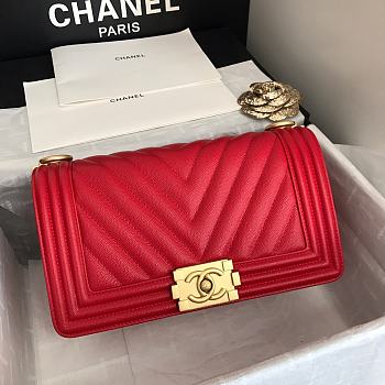 Chanel Leboy Grain Calfskin Rose Red 67086 Size 25 cm