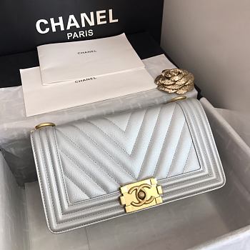 Chanel Leboy Grain Calfskin Light Gray 67086 Size 25 cm