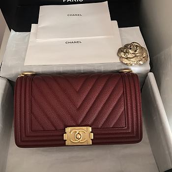 Chanel Leboy Grain Calfskin Red Wine 67086 Size 25 cm