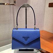 Prada Blue Saffiano Leather Monochrome Logo Top Handle Bag 1BA186 Size 24 x 17.5 x 11.5 cm - 3