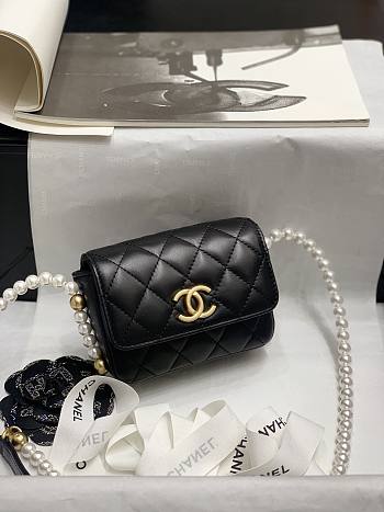 Chanel Pearl Chain Flap Bag Black Small Size 12 cm