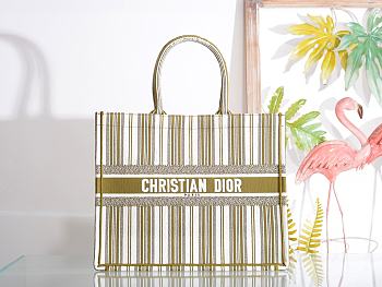 Dior Green and White Stripes Tote Book Size 41.5 x 32 x 5 cm