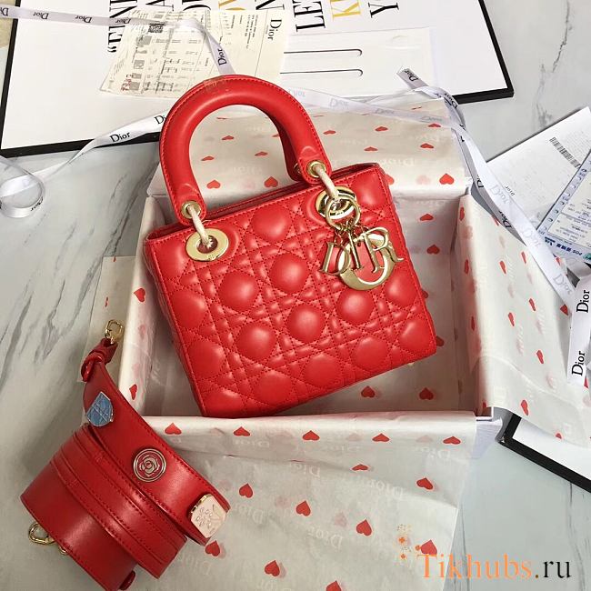 Lady Dior Red Gold Lambskin Size 20 x 17 x 9 cm - 1