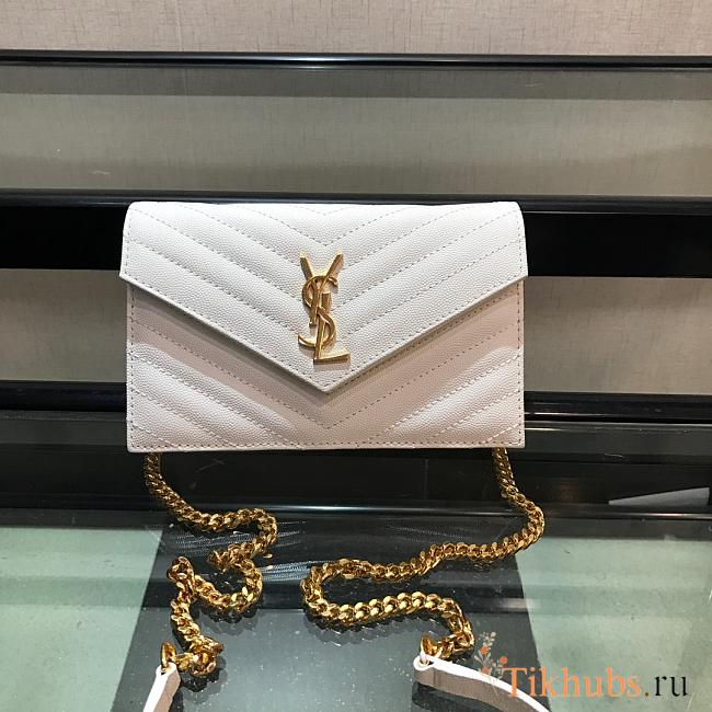 YSL Saint Laurent Caviar Ball Chain Shoulder Bag White Size 19 × 12.5 × 4 cm - 1