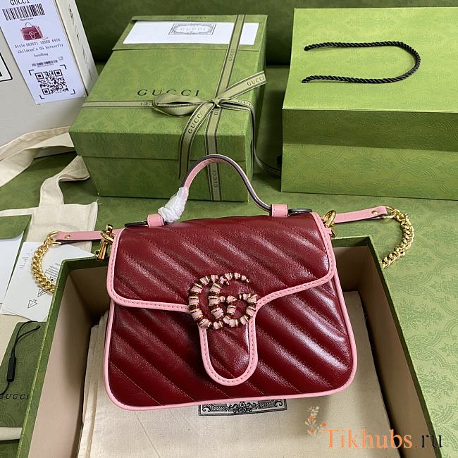 Gucci GG Marmont Mini Top Handle Bag Red Grams 583571 Size 21x15.5x8 cm - 1