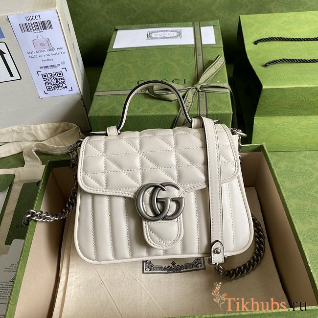 GG Marmont Mini Top Handle Bag In Dark White Leather 583571 Size 21 x 15.5 x 8 cm - 1