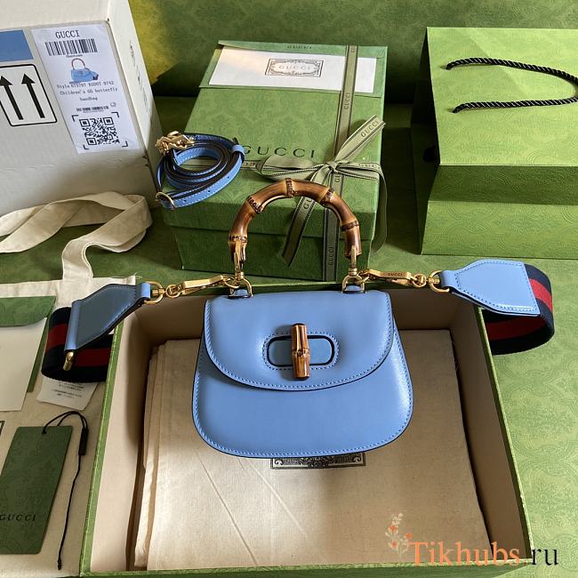 Gucci Mini Top Handle Bag In Blue Leather 686864 Size 17 x 12 x 7.5 cm - 1