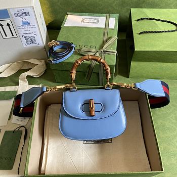 Gucci Mini Top Handle Bag In Blue Leather 686864 Size 17 x 12 x 7.5 cm