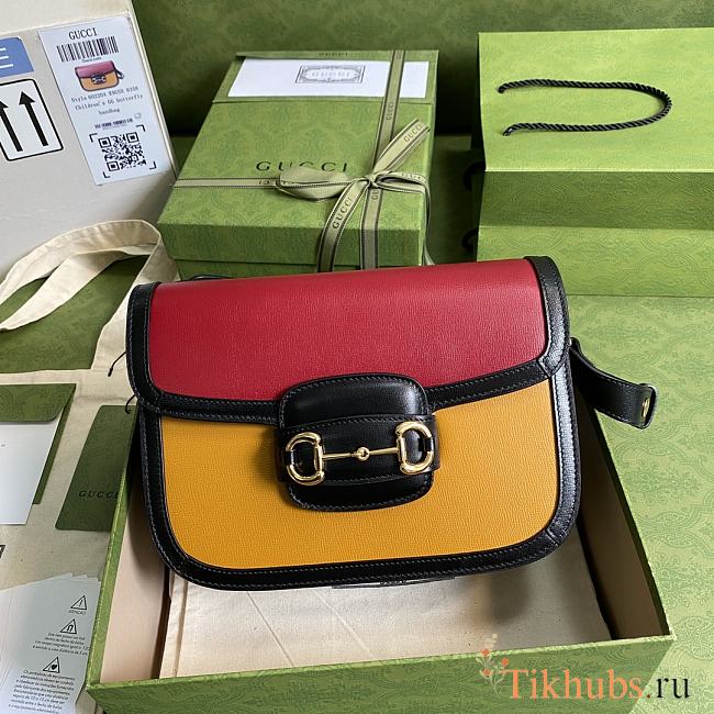 Gucci Horsebit 1955 Shoulder Bag Red/Yellow 602204 Size 25 x 18 x 8 cm - 1