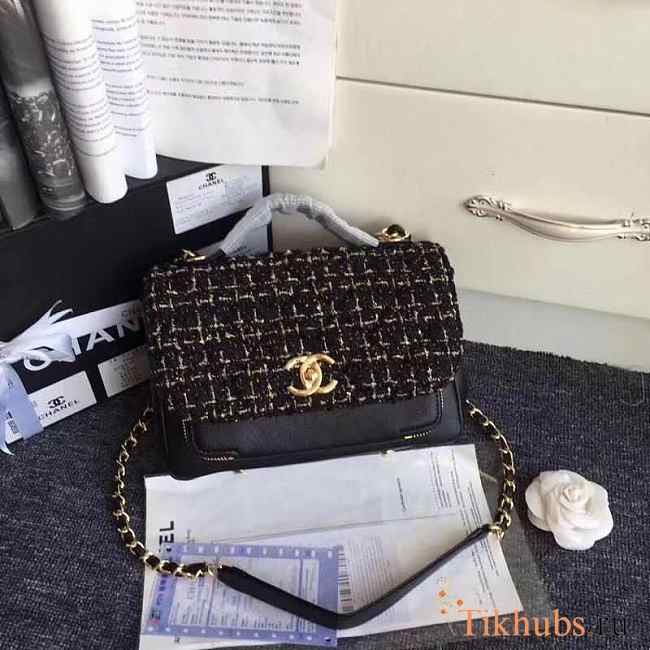 Chanel Leather Flap Bag Black Length 23cm Gold - 1