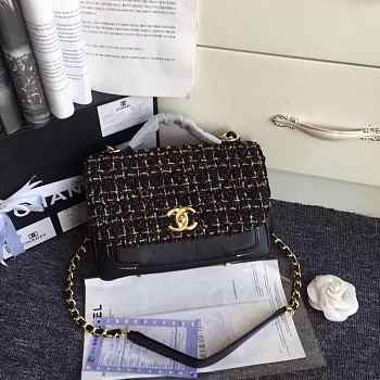 Chanel Leather Flap Bag Black Length 23cm Gold