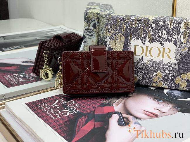 Dior Lady 5-Gusset Card Holder Redwine S0074 Size 10.5cm - 1