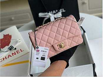 Chanel Mini Flap Bag Gold-tone Metal Caviar Leather Pink Size 20cm