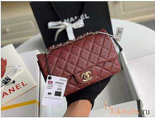 Chanel Mini Flap Bag Gold-tone Metal Caviar Leather Burgundy Size 20cm - 1