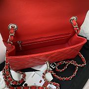 Chanel Lambskin Mini Flap Bag Silver-Tone Metal Red Size 20cm - 2