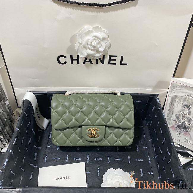 Chanel Lambskin Mini Flap Bag Gold-Tone Metal Light Green Size 20cm - 1